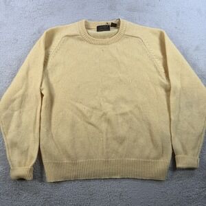 Eddie Bauer Sweater Mens XL Yellow 100% Shetland Wool Knit Crewneck Pullover
